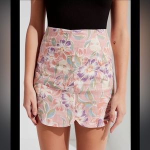 Pink flora mini skirt